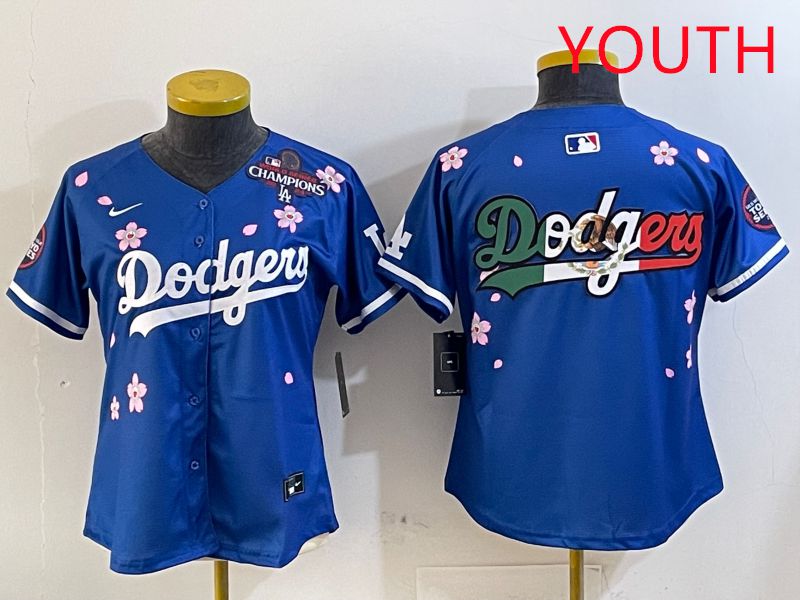 Youth Los Angeles Dodgers Blank Blue Sakura Edition 2025 Nike MLB Jersey style 9